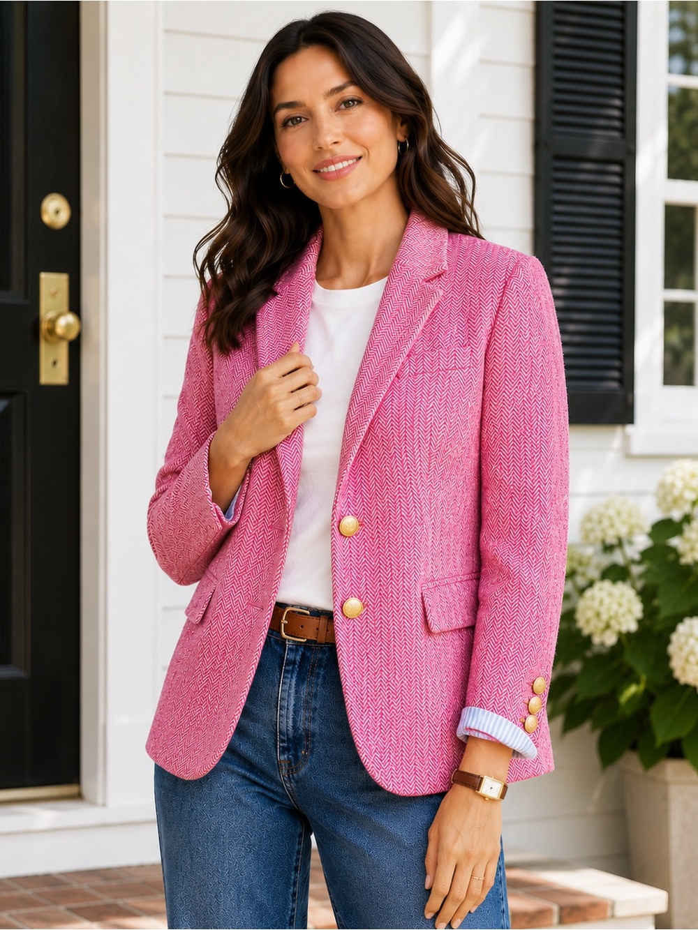 J.Crew Factory Pink Herringbone Wool Blend Schoolboy Blazer Size 12